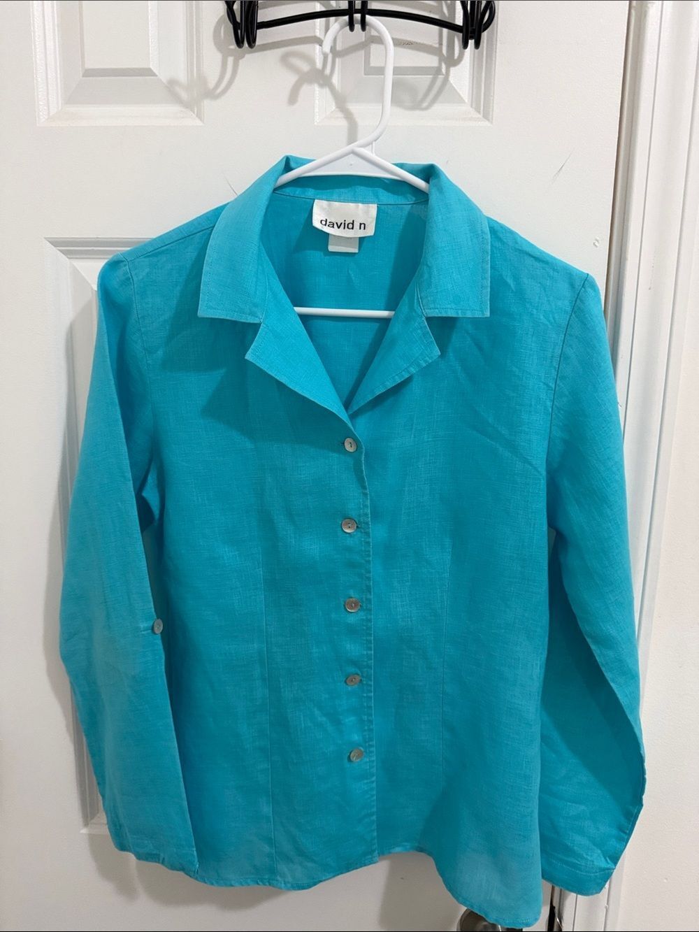 David N Teal Button-Down Linen Shirt
